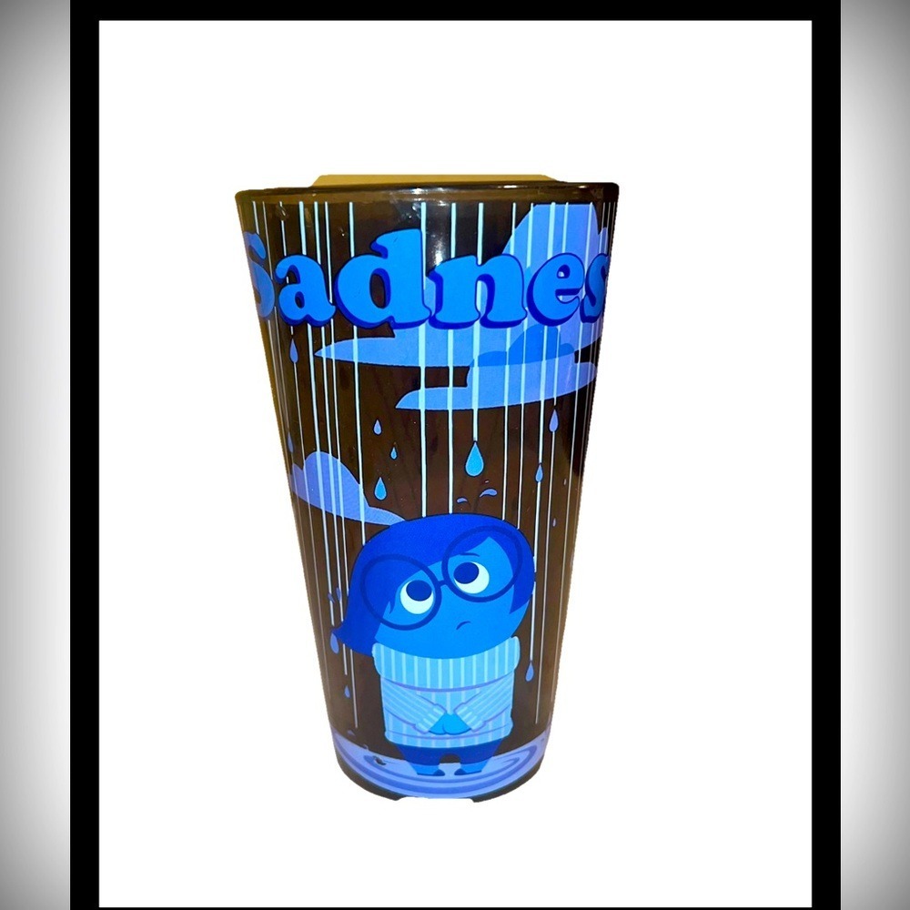 Disney Pixar Inside Out Sadness 16 Oz Pint Glass Black Blue Collectible Kidcore